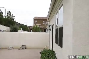 Sizzling golden-haired chick flashes her boobs after sucking dick