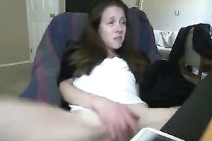 Lusty dark brown legal age teenager rubs her muff and screams with joy online