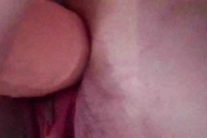 Closeup - diddling my wife's pink creamy bawdy cleft with large sex toy