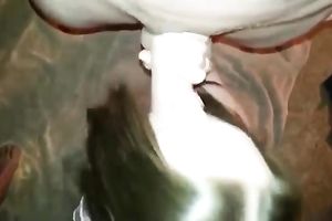 Dark haired pallid babe closed her eyes during the time that engulfing my friend's large pecker
