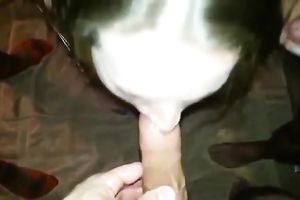 Dark haired pallid babe closed her eyes during the time that engulfing my friend's large pecker