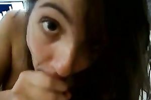 Pretty black haired marvelous dark brown chick with charming face gives me head