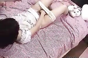 Lustful Asian girlfriend masturbating her shaggy bawdy cleft