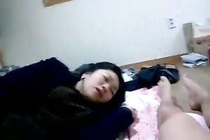 Slutty non-professional Korean dark brown nympho fingered and sucked her BF on web camera