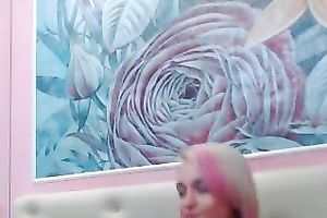 Blond and pink haired webcam playgirl in nature's garb her marvelous knockers