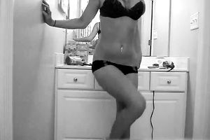 Hot white college slutty wife in taut denim stripteases on livecam