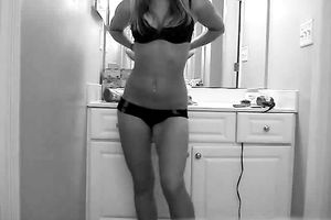 Hot white college slutty wife in taut denim stripteases on livecam