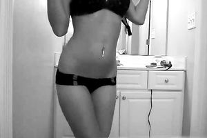 Hot white college slutty wife in taut denim stripteases on livecam