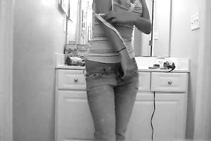 Hot white college slutty wife in taut denim stripteases on livecam