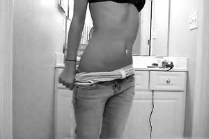 Hot white college slutty wife in taut denim stripteases on livecam