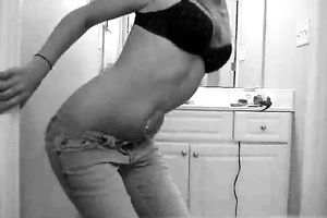 Hot white college slutty wife in taut denim stripteases on livecam