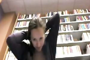 Sweet gal with natural sexy love muffins was petting her cookie in the library