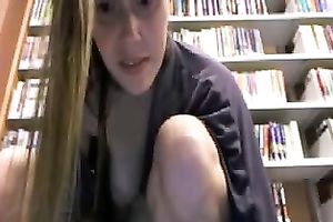 Sweet gal with natural sexy love muffins was petting her cookie in the library