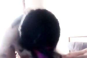 Raven haired wifey of my buddy knows how to engulf his knob perfectly well