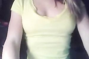 Cute non-professional hottie flashes her natural large titties on camera