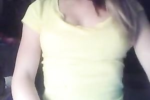 Cute non-professional hottie flashes her natural large titties on camera