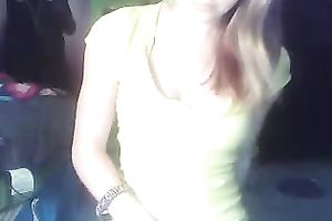 Cute non-professional hottie flashes her natural large titties on camera