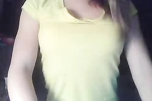 Cute non-professional hottie flashes her natural large titties on camera