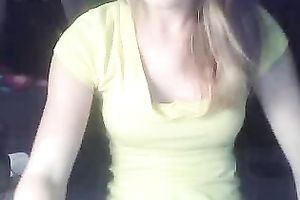 Cute non-professional hottie flashes her natural large titties on camera