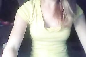 Cute non-professional hottie flashes her natural large titties on camera