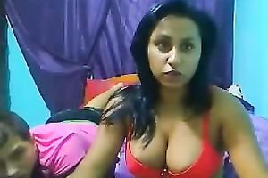 Cute and breasty Indian hot white lady in red underware on webcam