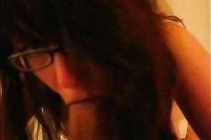 Nerdy black haired blowlerina of my buddy works on his powerful dong