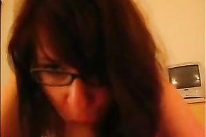 Nerdy black haired blowlerina of my buddy works on his powerful dong