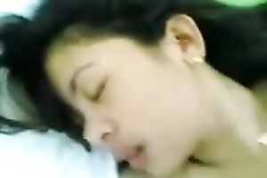 Nailing Asian girl's hairy fur pie in a missionary position