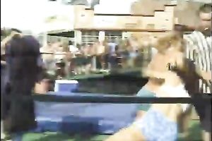 Sweaty lewd spring break doxies have fun in the ring