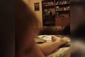 Petite girlfriend blows me in daybed and eats cum off her lips