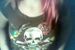 Pink-haired emo horny white wife showing off her large wet bazookas