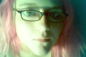 Pink-haired emo horny white wife showing off her large wet bazookas