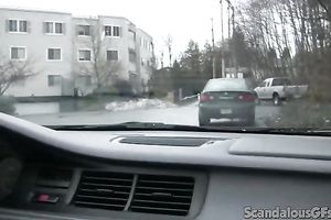 Cute white dilettante BBC slut in the car is hungry for a knob