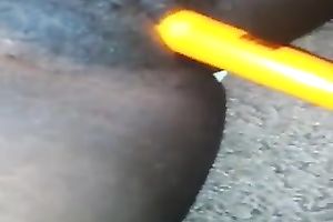 Lewd dark skinned nympho with blue manicure was teasing her wet twat