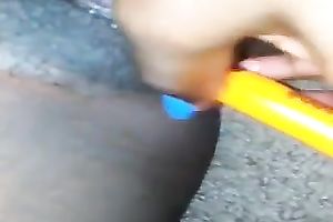 Lewd dark skinned nympho with blue manicure was teasing her wet twat