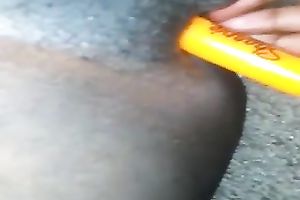 Lewd dark skinned nympho with blue manicure was teasing her wet twat