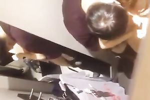 Mutual perverted spooning in the changing room by some Asian pair
