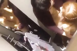 Mutual perverted spooning in the changing room by some Asian pair