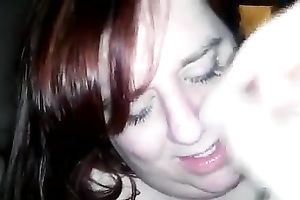 Red haired whorish dyed fat wench provided my sloppy penis with BJ