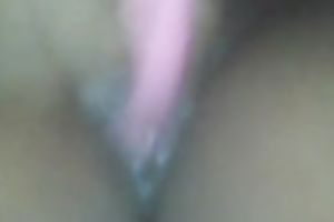 Petting my puffy ebon wet crack with fancy pink fake penis