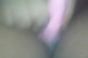 Petting my puffy ebon wet crack with fancy pink fake penis