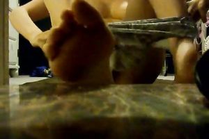 Lewd non-professional bitch was taking on her pants and panties in a weird way