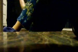 Lewd non-professional bitch was taking on her pants and panties in a weird way