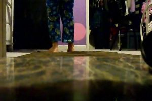 Lewd non-professional bitch was taking on her pants and panties in a weird way