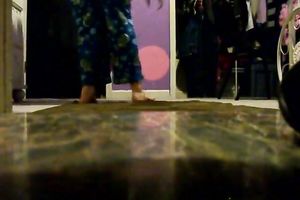 Lewd non-professional bitch was taking on her pants and panties in a weird way