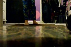 Lewd non-professional bitch was taking on her pants and panties in a weird way