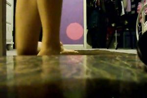 Lewd non-professional bitch was taking on her pants and panties in a weird way