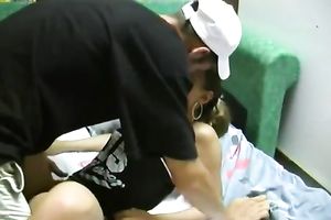 Sporty and lean white blondie licked and fed with a dick