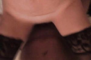 Slender non-professional dark brown in dark nylons enjoys riding weenie of BF