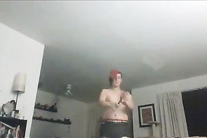 Pink emo chubby lustful doxy plays with firespinning stick on cam